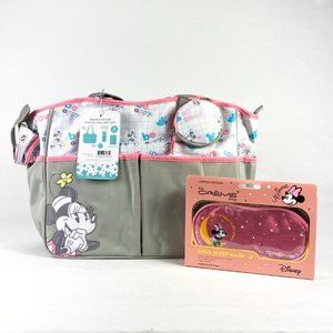 NWT Bundle! Disney Minnie 4 Piece Diaper Bag + Creme Sleep Mask